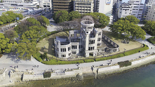 広島の原爆ドームの空撮動画。「空視」でストックし貸し出している
